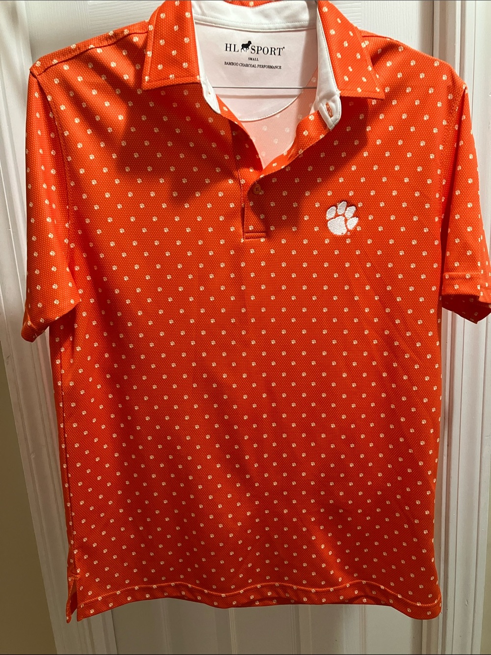 Horn Legend Clemson Tigers Paw Dot Print Polo Shirt Men’s Small
